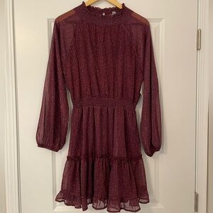 NWT Vici for Peach Love California Wine Maroon Floral Metallix Mini Dress